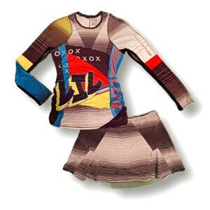 LUCKY IN LOVE tennis set FUTURE RETRO skirt/skort & long sleeve top SIZE S/M